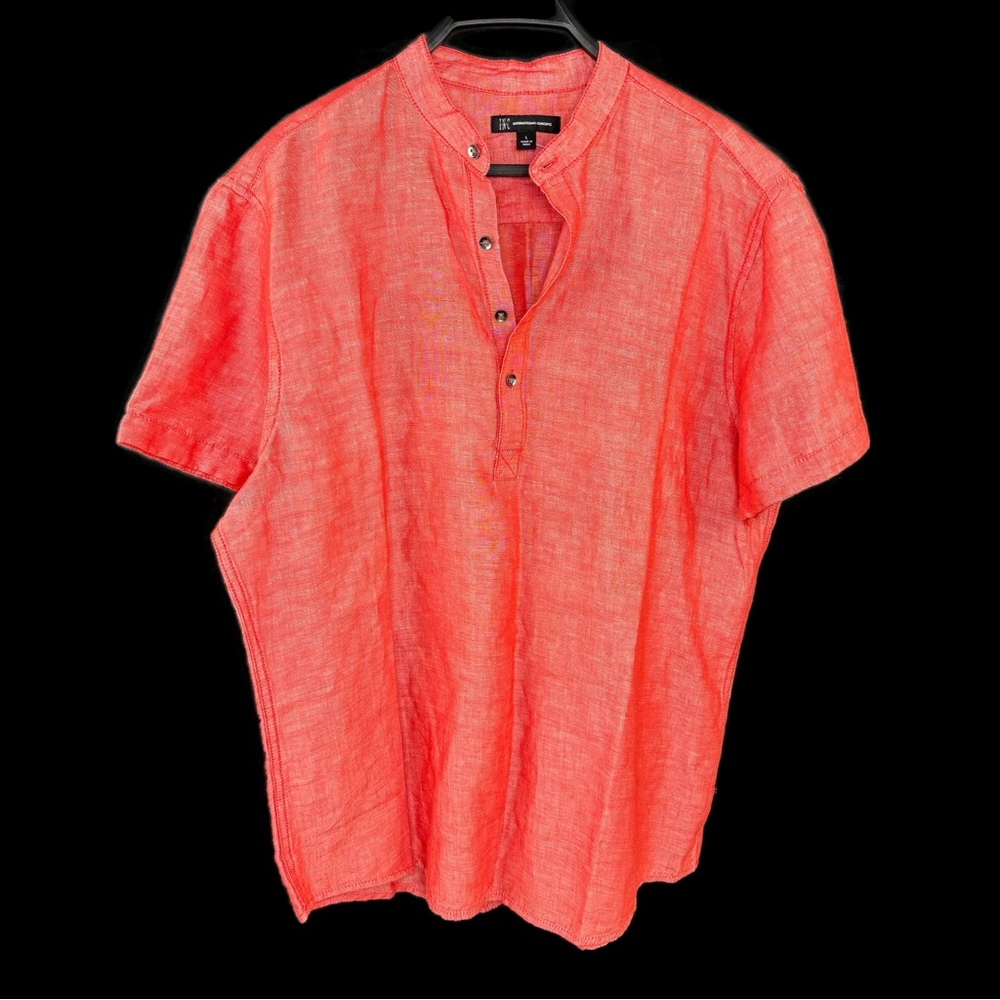International Concepts Iridescent Coral Linen Short Sleeve Tunic Top NWOT Large